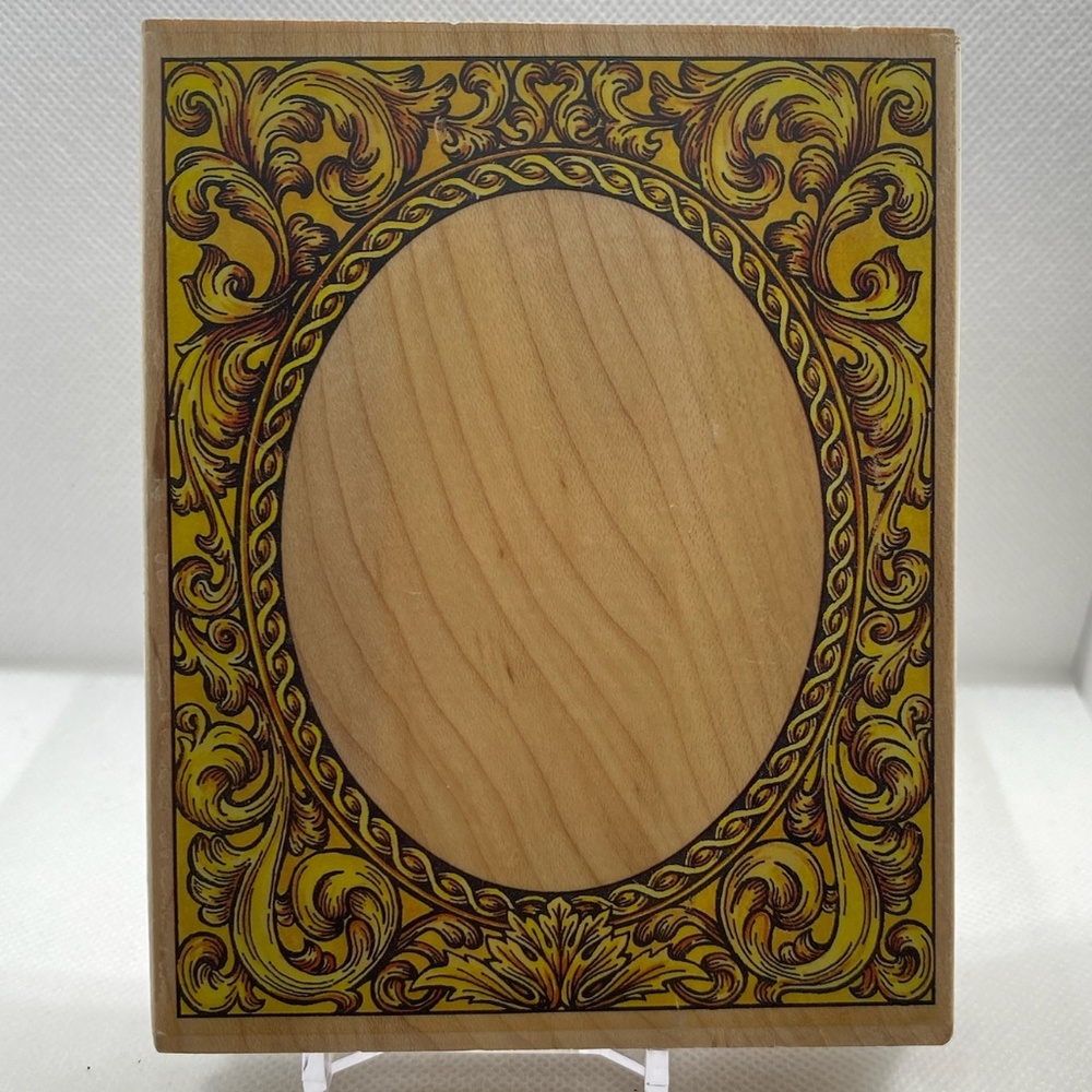 Vintage All Night Media "Antique Oval Frame" Rubber Stamp #409K Wood Mounted